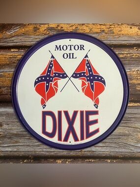 Dixie Motor Oil Round Metal Tin Sign Gas Oil Advertising